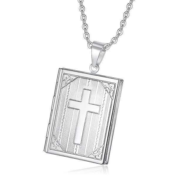 Stainless Steel Rectangle with Cross Pendant Necklace