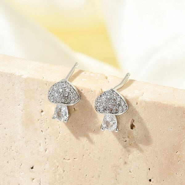 Brass Micro Pave Clear Cubic Zirconia Stud Earrings