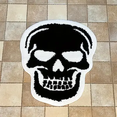 1 Count Punk Skull Shaped Soft Plush Mat, Gothic Christmas Decor Indoor Mat for Home Living Room Bedroom Bathroom, Christmas ...
