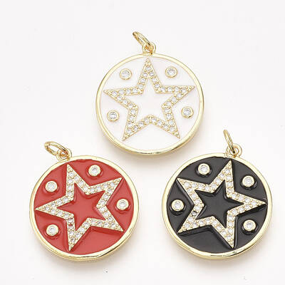 Brass Micro Pave Cubic Zirconia Pentacle Pendants