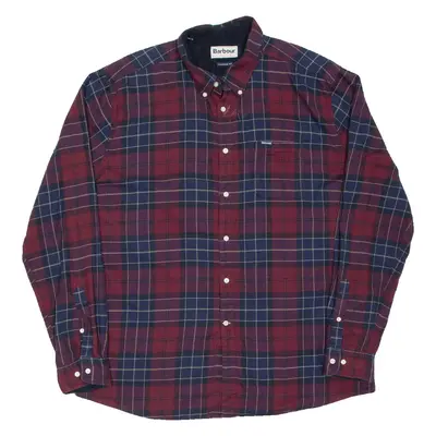 BARBOUR Tailored Fit Mens Flannel Shirt Red Check Long Sleeve 2XL