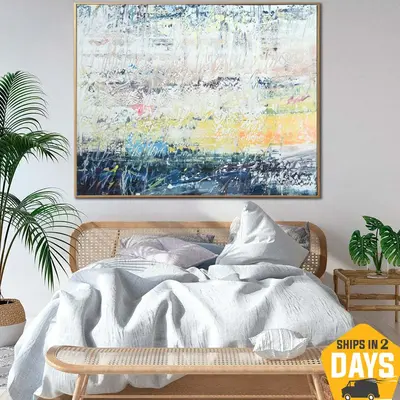 Large Abstract Colorful Painting On Canvas mixed Media Beige Textured Painting Expressionist Art Oil Painting | ASSOCIATION 1...