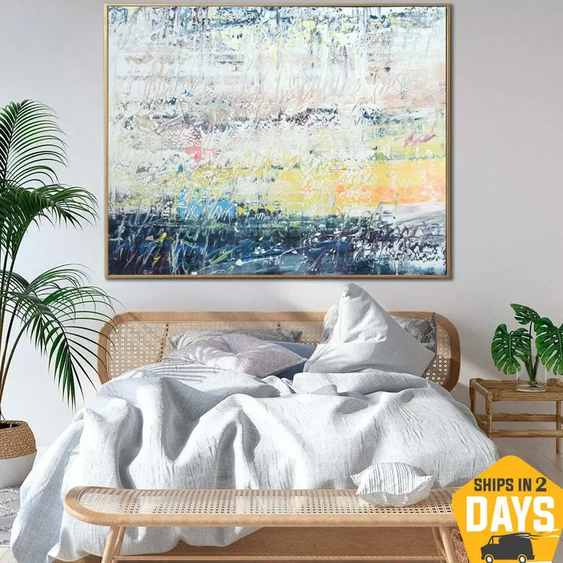 Large Abstract Colorful Painting On Canvas mixed Media Beige Textured Painting Expressionist Art Oil Painting | ASSOCIATION 1...