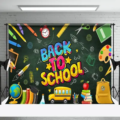 Colorful Blackboard Pencil Back To School Backdrop - Aperturee