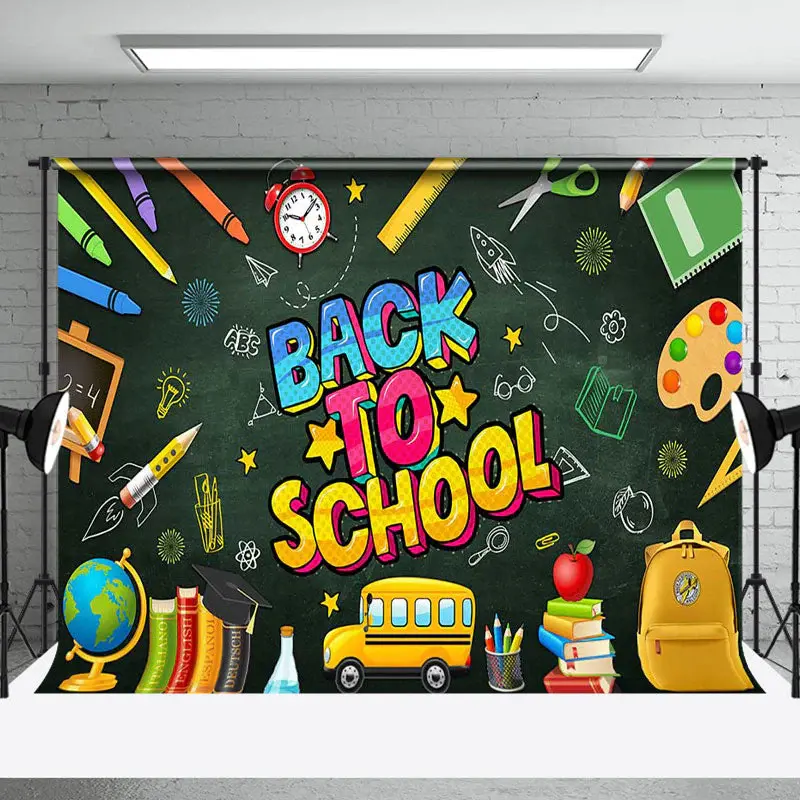 Colorful Blackboard Pencil Back To School Backdrop - Aperturee