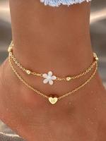 Heart & Flower Design Anklet, Fashionable  Anklet for Women & Girls, Casual Trendy Body Jewelry for Party, Daily Decor for Bi...