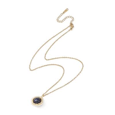 Natural Lapis Lazuli(Dyed) & Seed Flower Pendant Necklace