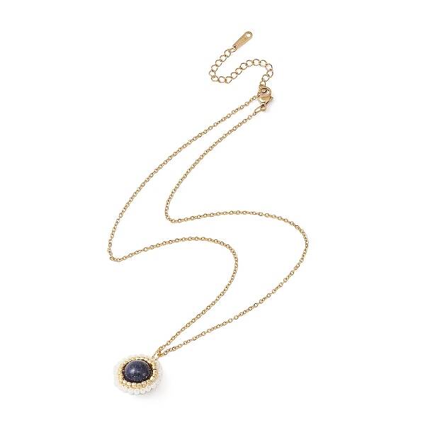 Natural Lapis Lazuli(Dyed) & Seed Flower Pendant Necklace