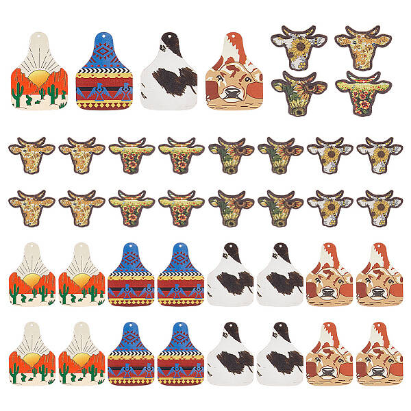 40Pcs 8 Style Single Face Printed Basswood Big Pendants