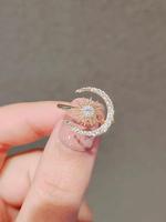 Moon & Sun Design Rhinestone Decor Cuff Ring, 2024 Fashion Summer Promise Rings Jewelry for Party, Trendy All-match & Exquisi...