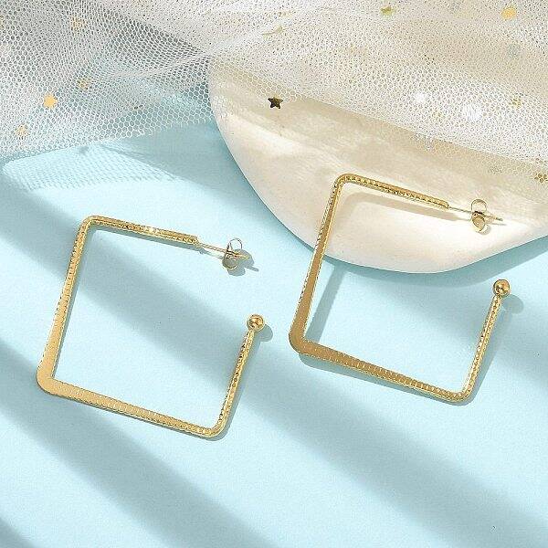 Ion Plating(IP) 304 Stainless Steel Square Stud Earrings for Women