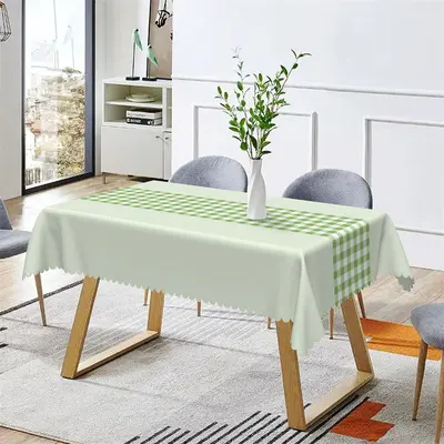 Spring Mint Green White Plaid Rectangle Tablecloth - Aperturee