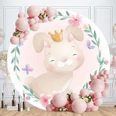 Aperturee Smiley Rabbit Round Pink Baby Shower Backdrop