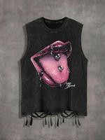Men's Cartoon Lip Print Round Neck Tank Top, Regular Fit Street Fashion Casual Sleeveless Top for Summer, Men's Clothes for D...