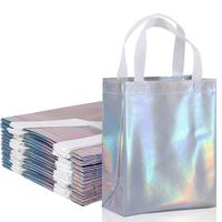 Iridescent Gift Bag with Handle, 10/50pcs Reusable Gift Wrapping Bag, Elegant Gift Packaging Supplies for Wedding Birthday Pa...