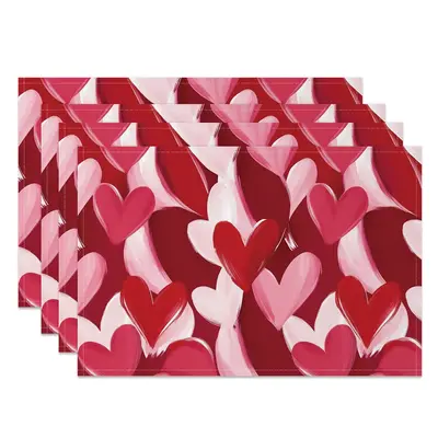 Aperturee Painted Romantic Pink Red Love Set Of 4 Placemats, 14x12 Inch, 15.8 USD, NYLX00553-S, placemats