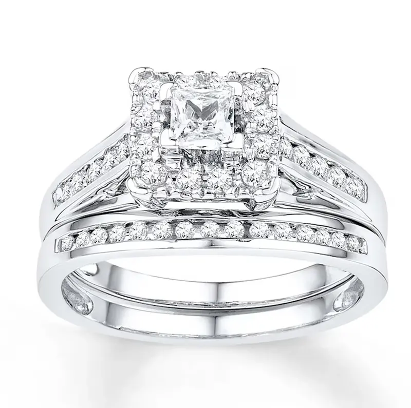 10K White Gold 0.625 CT.T.W. Round Lab Created Diamond Custom Custom Engagement Bridal Set D Color VVS1-VS1 Clarity