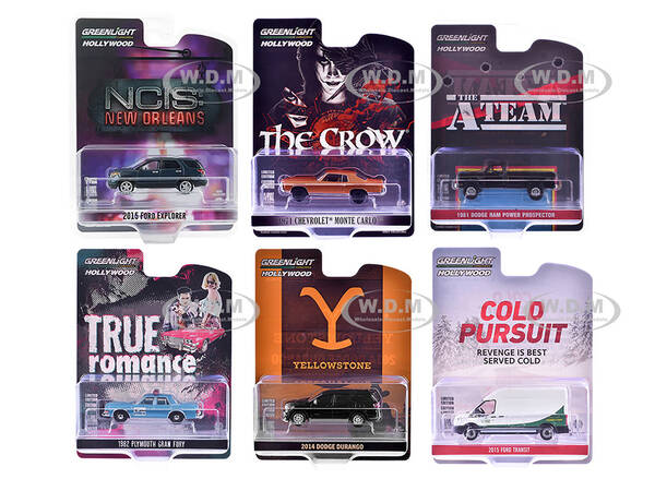 Hollywood Series Set of 6 pieces Release 43 1/64 Diecast Model Cars by Greenlight