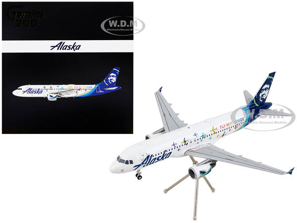 Airbus A320 Commercial Aircraft Alaska Airlines - Fly With Pride White with Blue Tail Gemini 200 Series 1/200 Diecast Model A...