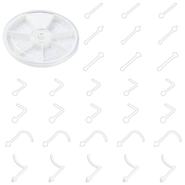 120Pcs 6 Style Acrylic L-Shaped Nose Ring