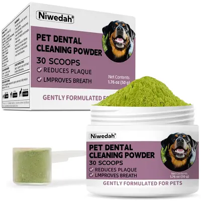 Niwedah Pet Dental Cleaning Powder - 30 Scoops for Dogs - Reduces Plaque & Improves Breath - Natural Herbal Blend & Postbioti...