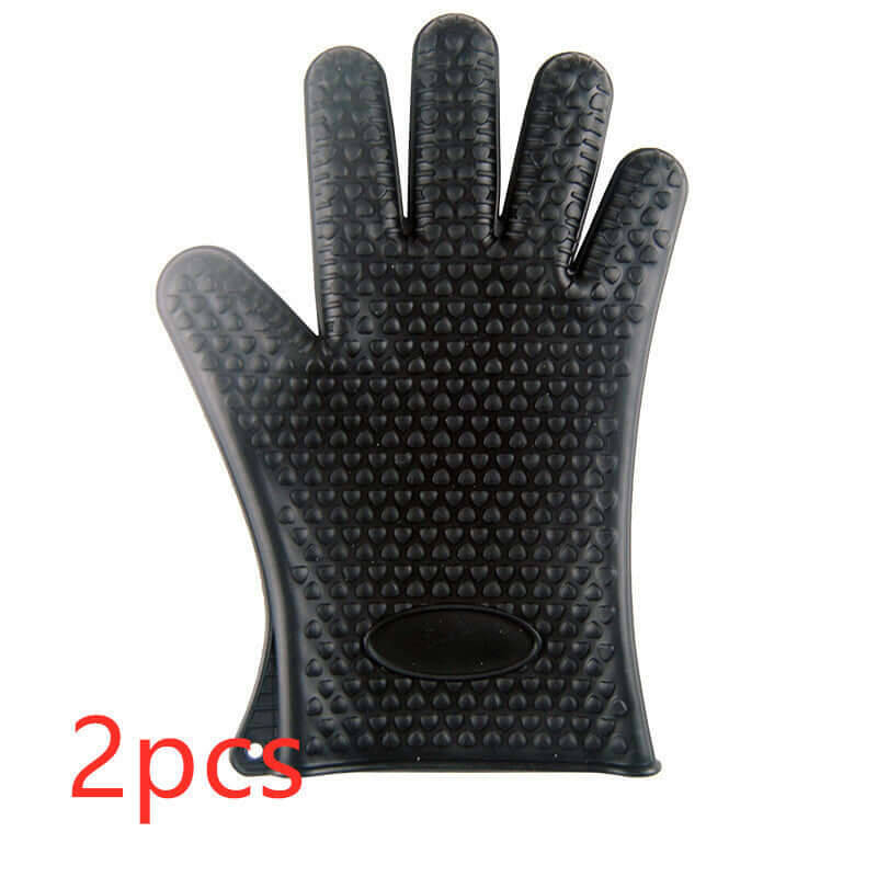 Food Grade Silicone Heat Resistant BBQ Gloves | Color: Black | quantity: 2pcs