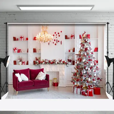 White Elegant Closet Fireplace Christmas Backdrop - Aperturee