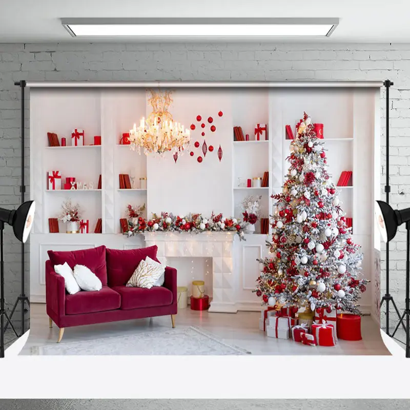 White Elegant Closet Fireplace Christmas Backdrop - Aperturee
