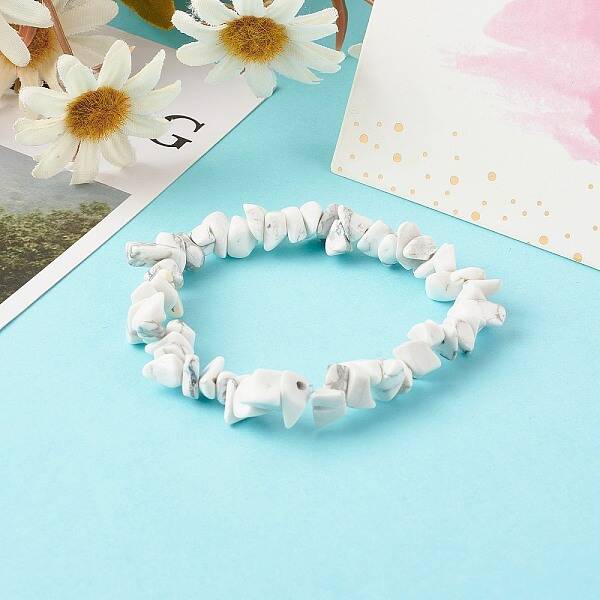 Synthetic White Howlite Chip Bead Stretch Bracelets for Children