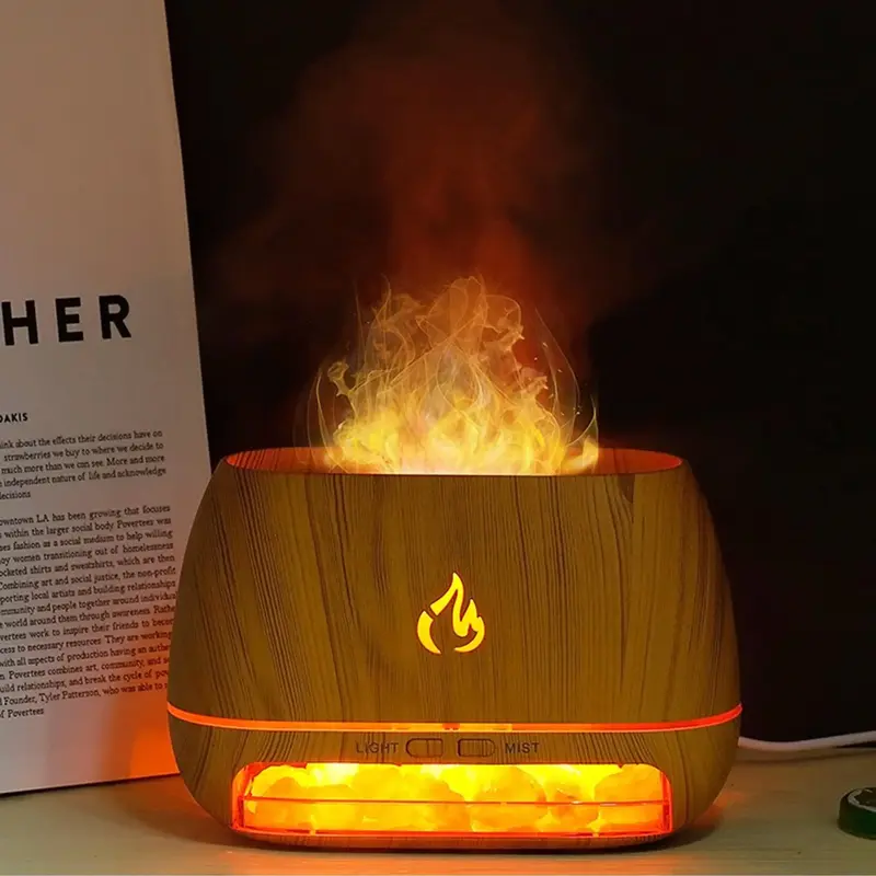Aromatherapy Diffuser, Simulation Flame Design Light Aromatherapy Diffuser with 7 Light Colors, USB Powered Essential Oil Di...