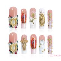 XGVnails Long Square Handmade Press On Nails 10PCS CLASSIC Collections for Prom/DIY Nail Art Salon, REUSABLE 3D Gel / Acrylic...
