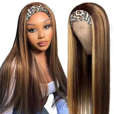 Highlight Honey Blonde Headband Wig Straight Hair Glueless Wigs Quick and Easy Install