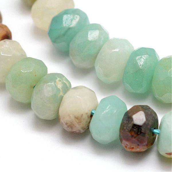 Faceted Natural Flower Amazonite Rondelle Beads Strands