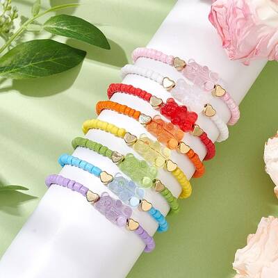 8Pcs 8 Colors Glass Seed Beads Stretch Bracelet Sets