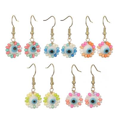 Glass Seed & Lampwork Evil Eye Dangle Earring