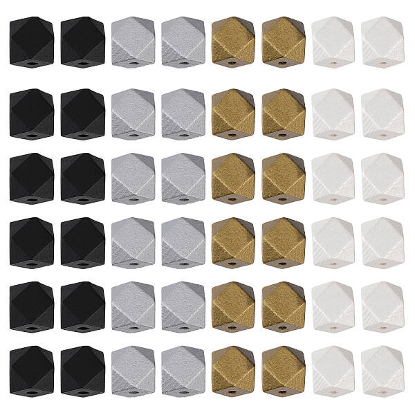48Pcs 4 Styles Spray Painted Natural Wooden Beads