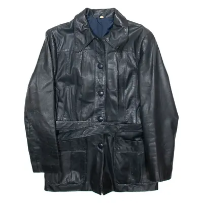 DRESS Womens Trench Coat Black Leather 90s M