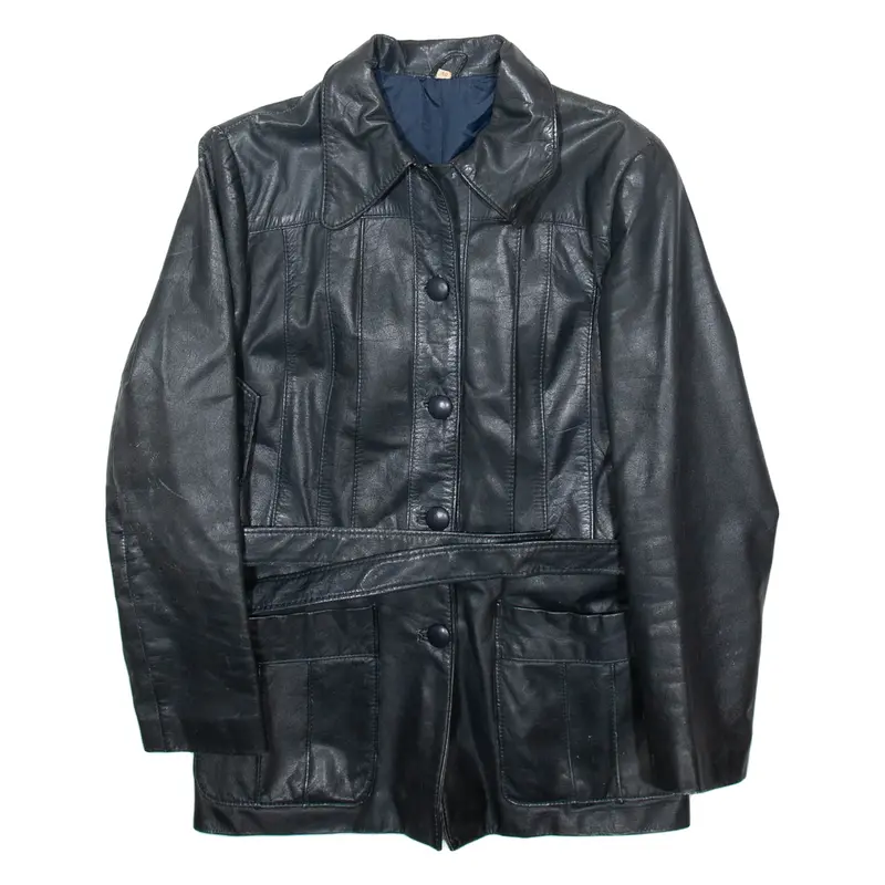 DRESS Womens Trench Coat Black Leather 90s M
