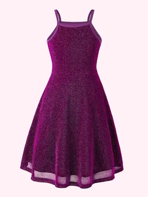 Teen Girl's Glitter Cami A-Line Dress, Elegant Sleeveless Short Dress for Party Holiday Wedding Guest, Kids Clothing for All ...