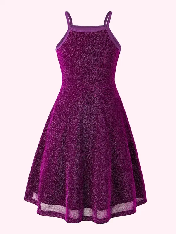 Teen Girl's Glitter Cami A-Line Dress, Elegant Sleeveless Short Dress for Party Holiday Wedding Guest, Kids Clothing for All ...
