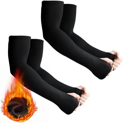 2 Pairs Arm Sleeves Warmer Cycling Thermal Warmer Sleeves Arm Winter Cover with Thumb Holes for Men Women
