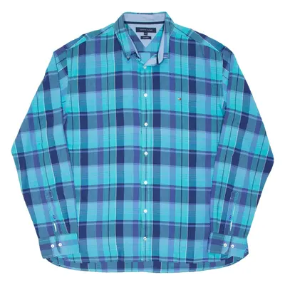 TOMMY HILFIGER Custom Fit Mens Shirt Blue Check Long Sleeve 2XL