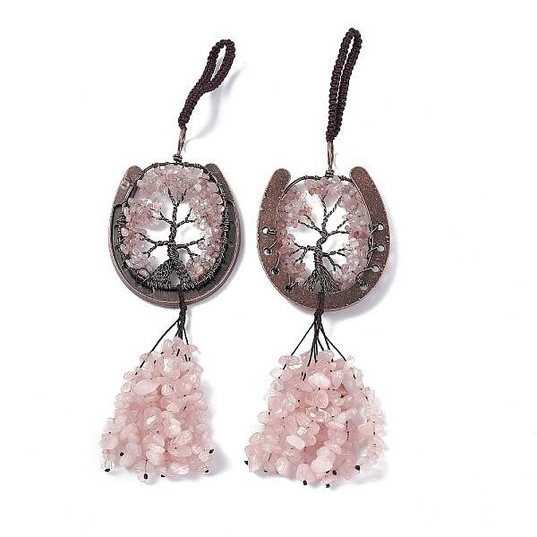 Natural Rose Quartz Chip Tree of Life Pendants Decoration