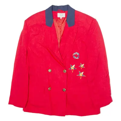 F&S FASHION Marine Club Womens Blazer Jacket Red Linen 90s L
