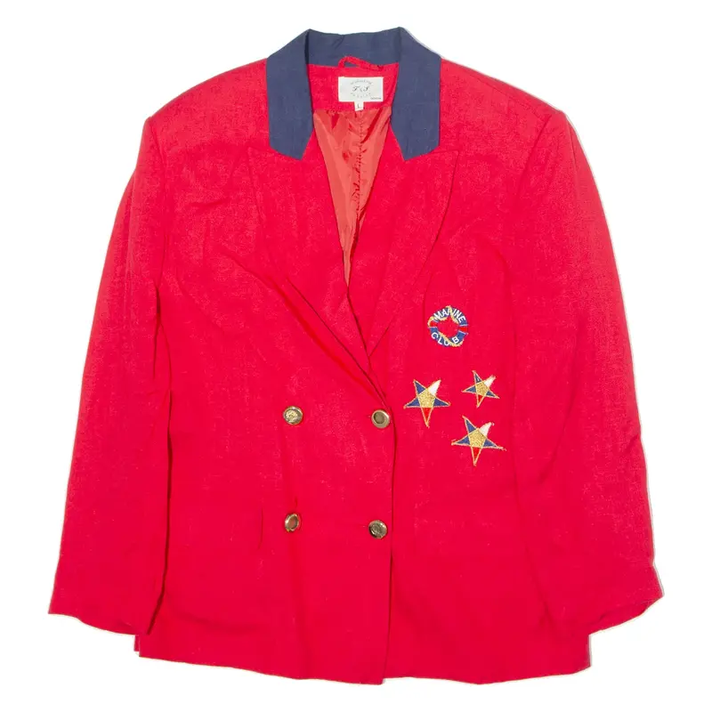 F&S FASHION Marine Club Womens Blazer Jacket Red Linen 90s L