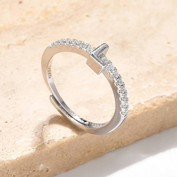 S925 Sterling Silver Adjustable Letter Rings for Women
