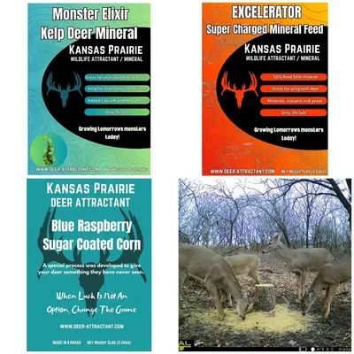 Deer mineral 3 pack to get a new site started. Kelp based Monster Elixir 5lb bag. Excelerator deer feed and mineral mix and a...