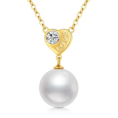 14K Gold Pearl Round Pendant Necklace