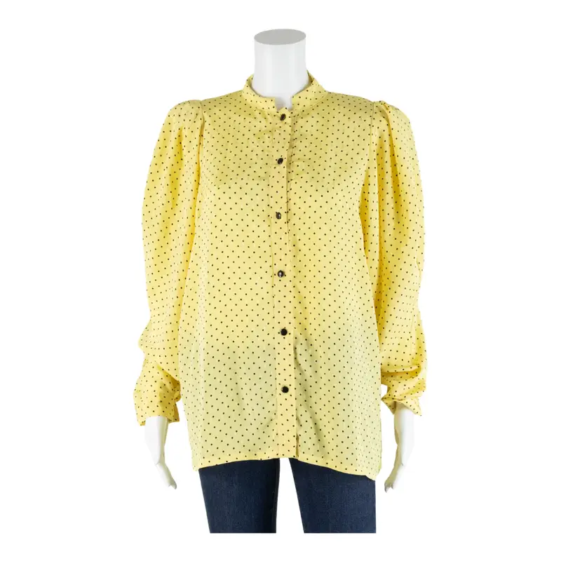 Blouse Yellow Collared Spotted Long Sleeve Womens L