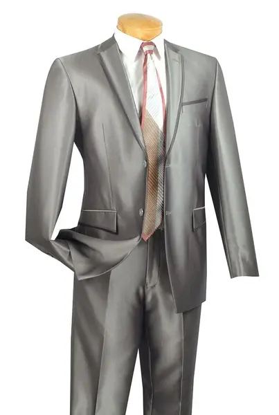 Vinci Men's 2-Piece Sharkskin Ultra-Smooth Slim-Fit Suit
